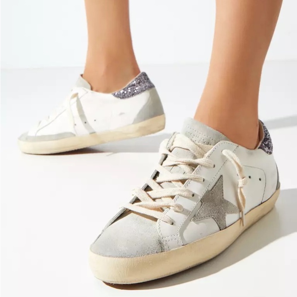 Golden Goose Superstar Sneaker White Leather/Ice/Gray/Glitter sz 36 New in Box - Picture 1 of 14